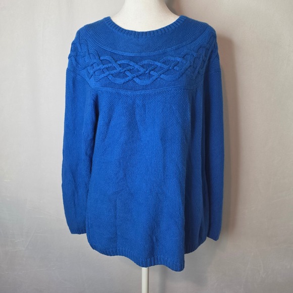 Talbots Sweaters - Talbots Petite Cashmere Blend Royal Blue Cable Knit Yoke Crew Neck Sweater MP